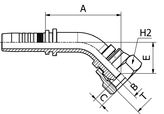 [PR#H0695 / M20541-04-04KR] Raccord - Manuli M20541KR - 45° BSP Femelle Cone 60° BS5200 / ISO 12151-6